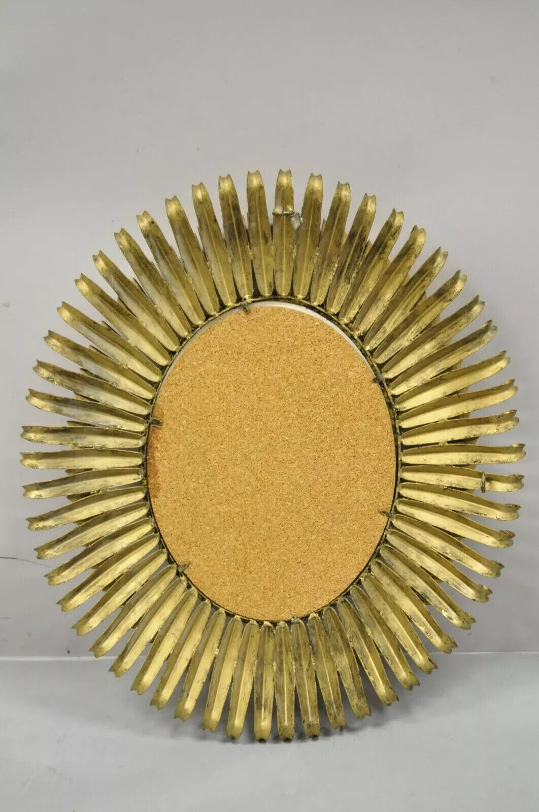 Vintage Italian Hollywood Regency Gold Gilt Iron 24" Oval Sunburst Wall Mirror