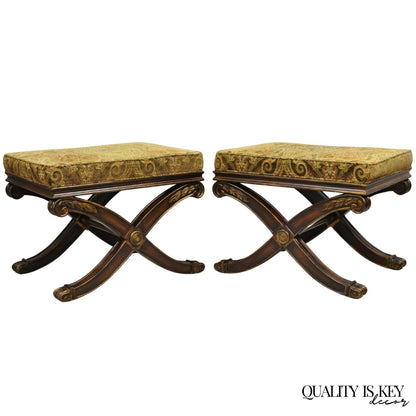 Ethan Allen Alexis X-Frame Regency Style Curule Footstool Stool Ottoman - a Pair