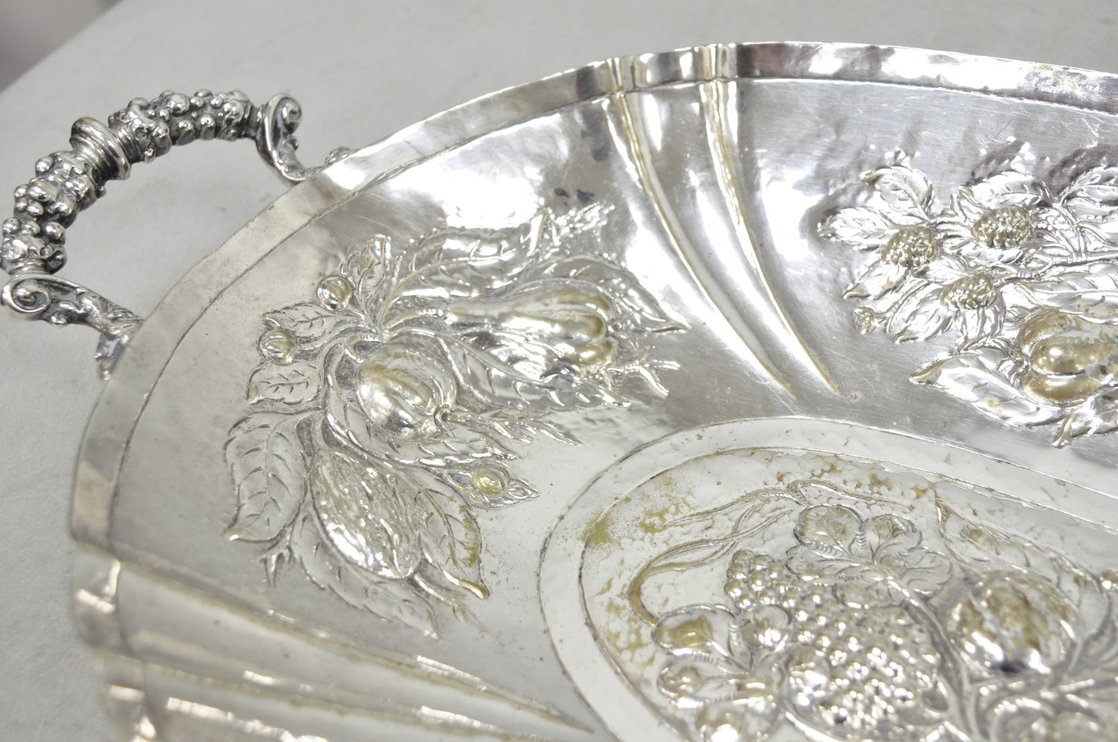 Antique Victorian Silver Plated Fruit Harvest Repousse Centerpiece Fruit Bowl