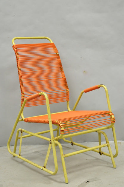 Vintage Mid Century Modern Orange Vinyl Spaghetti Strap Glider Lounge Chair