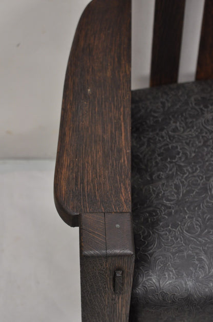 Antique Arts & Crafts Mission Oak Stickley Style 14 Slatted Bench Settee Sofa