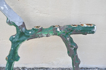 Antique Victorian Cast Iron Faux Bois Green Branch Twig Garden Bench Legs - Pair