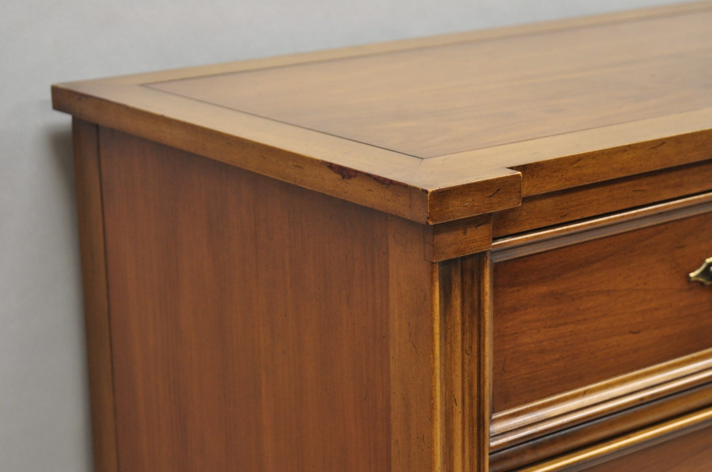 Vintage French Provincial Cherry Wood White Furn. 9 Drawer Credenza Long Dresser