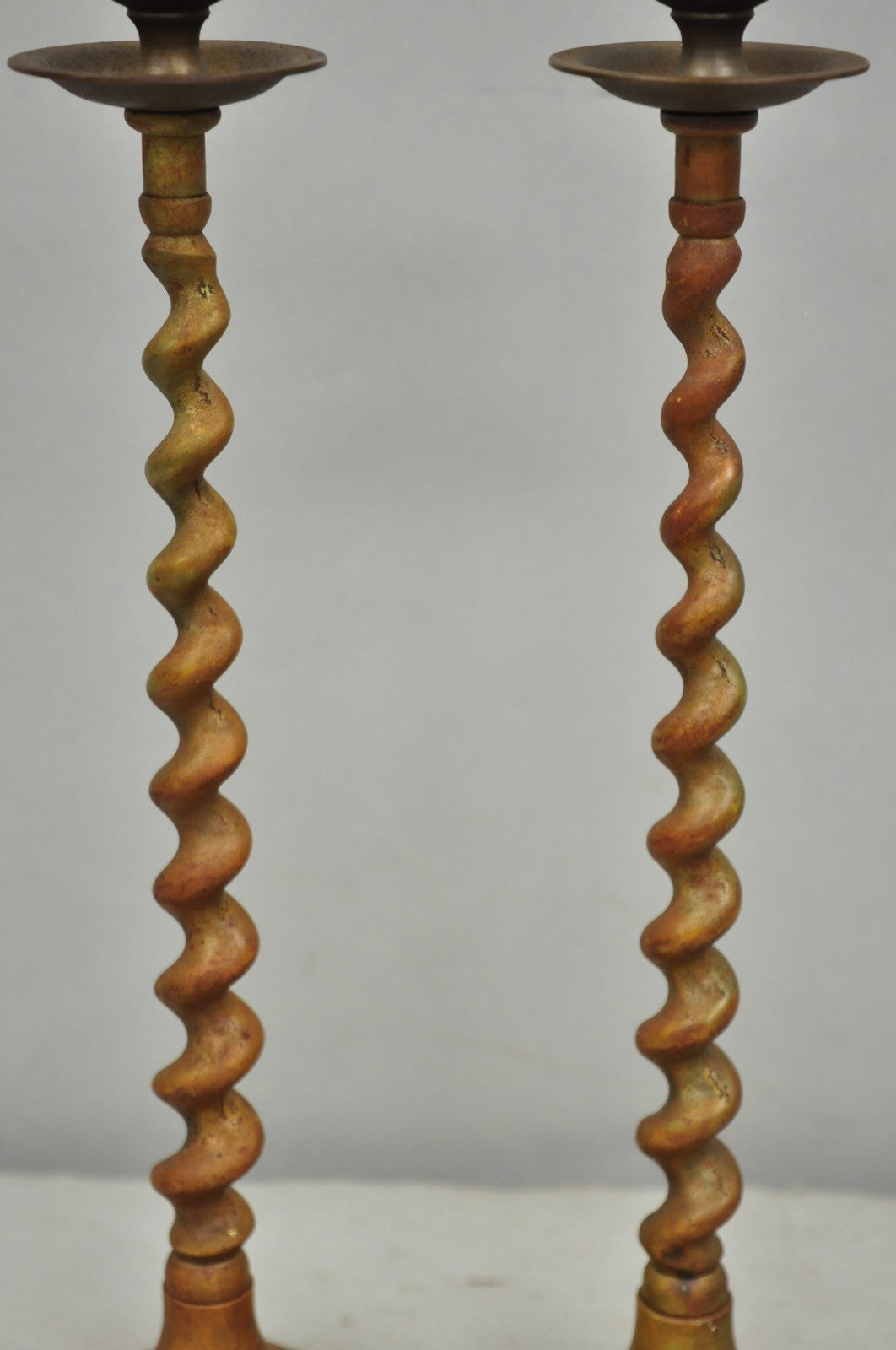 Vintage English Regency Small Patinated Bronze Barley Twist Candlesticks a Pair