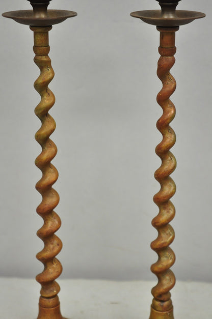 Vintage English Regency Small Patinated Bronze Barley Twist Candlesticks a Pair