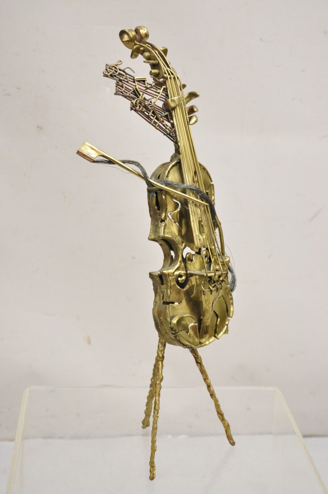 Vintage "Broken Fiddle" Bronze Violin Sculpture on Stand by Chaim Hendin