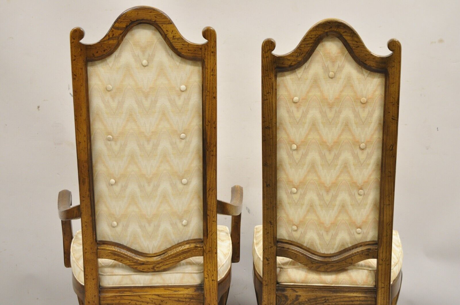 Vintage Italian Provincial Hollywood Regency Oak Wood Dining Chairs - Set of 8