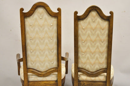 Vintage Italian Provincial Hollywood Regency Oak Wood Dining Chairs - Set of 8