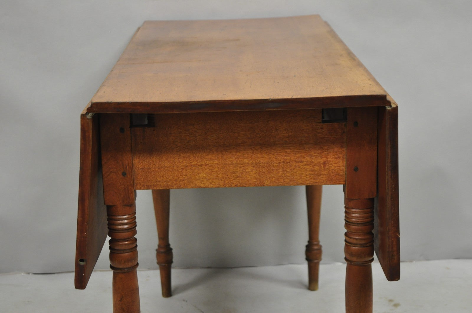 Antique French Country Farmhouse Cherry Wood Drop Leaf Extension Dining Table
