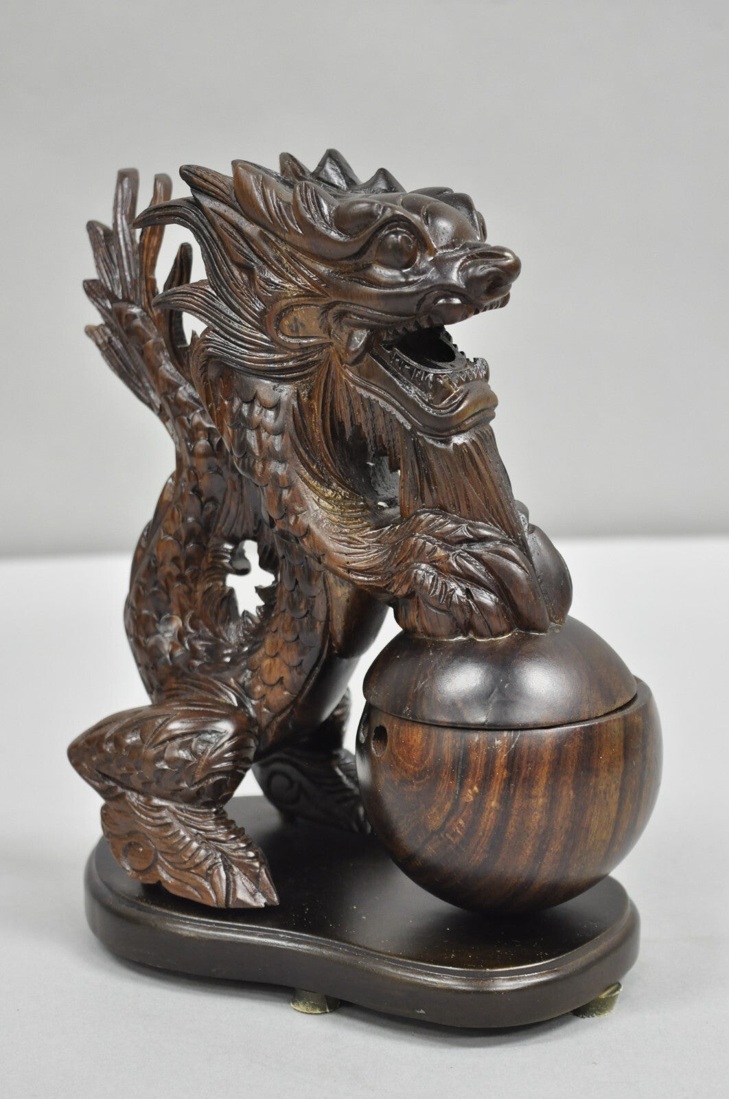 Decorative Carved Wood Chinese Foo Dog Dragon Incense Burner Holder