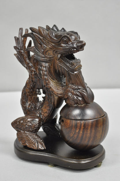 Decorative Carved Wood Chinese Foo Dog Dragon Incense Burner Holder