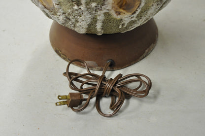 Vintage Mid Century Modern Green Bulbous Ceramic Pottery "Tigers Eye" Table Lamp