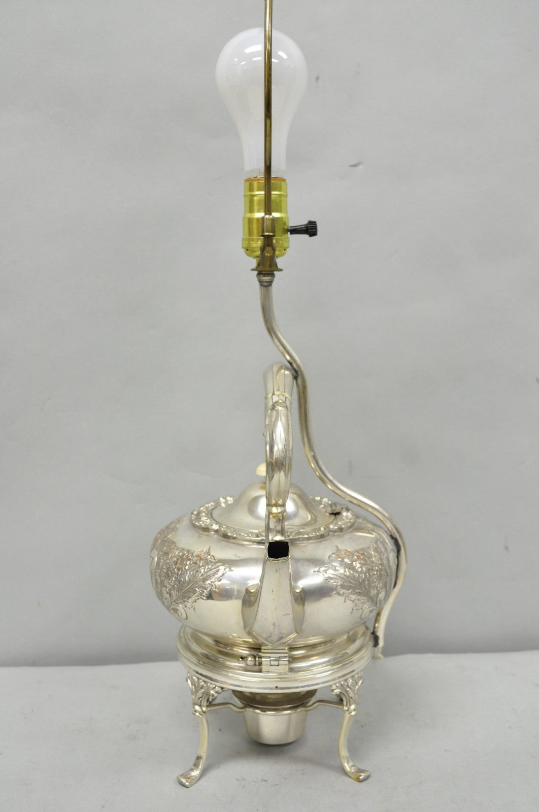 Antique Victorian Cheltenham Converted Silver Plated Tea Kettle Table Lamp