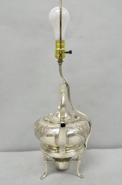 Antique Victorian Cheltenham Converted Silver Plated Tea Kettle Table Lamp