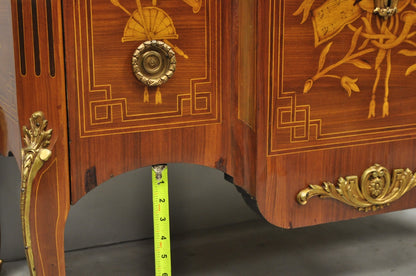 Vintage French Louis XV Style Marquetry Inlay Marble Top Commode Dresser Chest