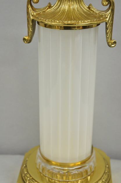 Vintage French Empire Style Ribbed Glass Column Gold Table Lamp Made in Poland