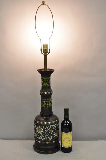 Antique Chinese Bronze Cloisonne Enameled  Champleve Chinoiserie Table Lamp