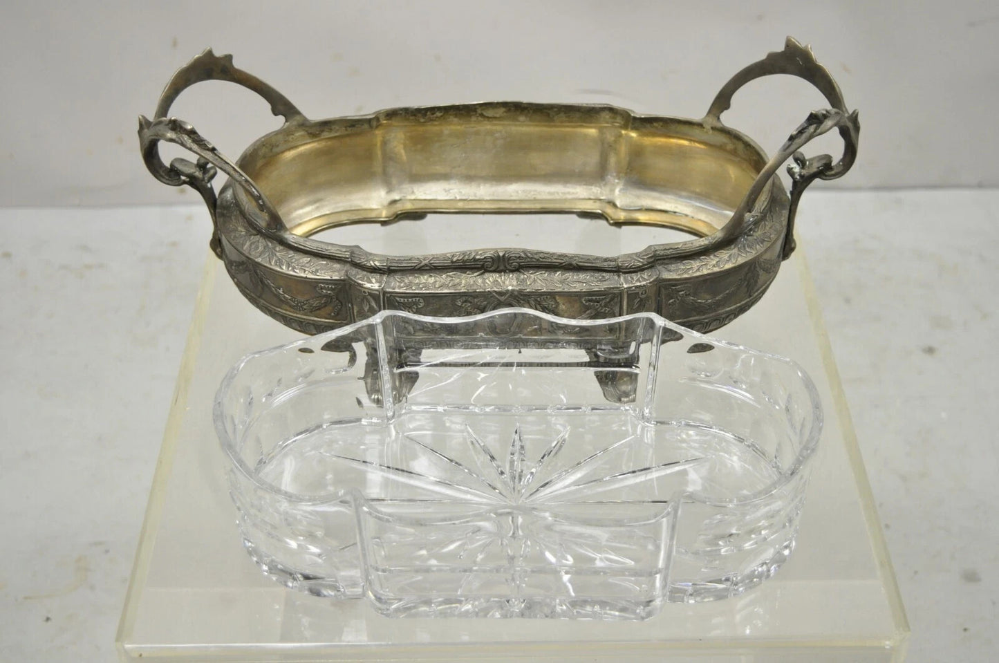 French Louis XVI Nickel Silver Plate Drape Design Centerpiece Bowl Dish Planter