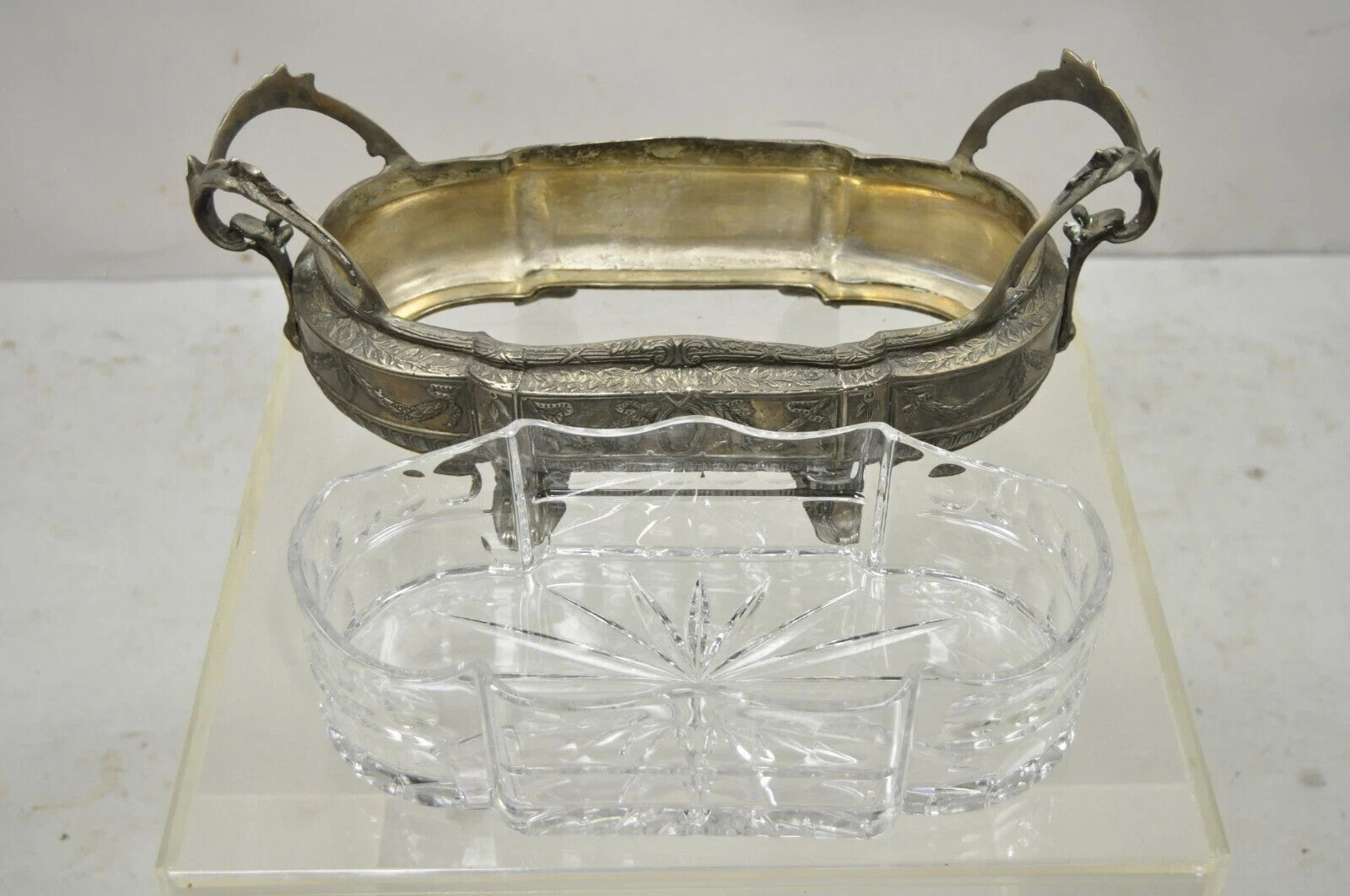 French Louis XVI Nickel Silver Plate Drape Design Centerpiece Bowl Dish Planter