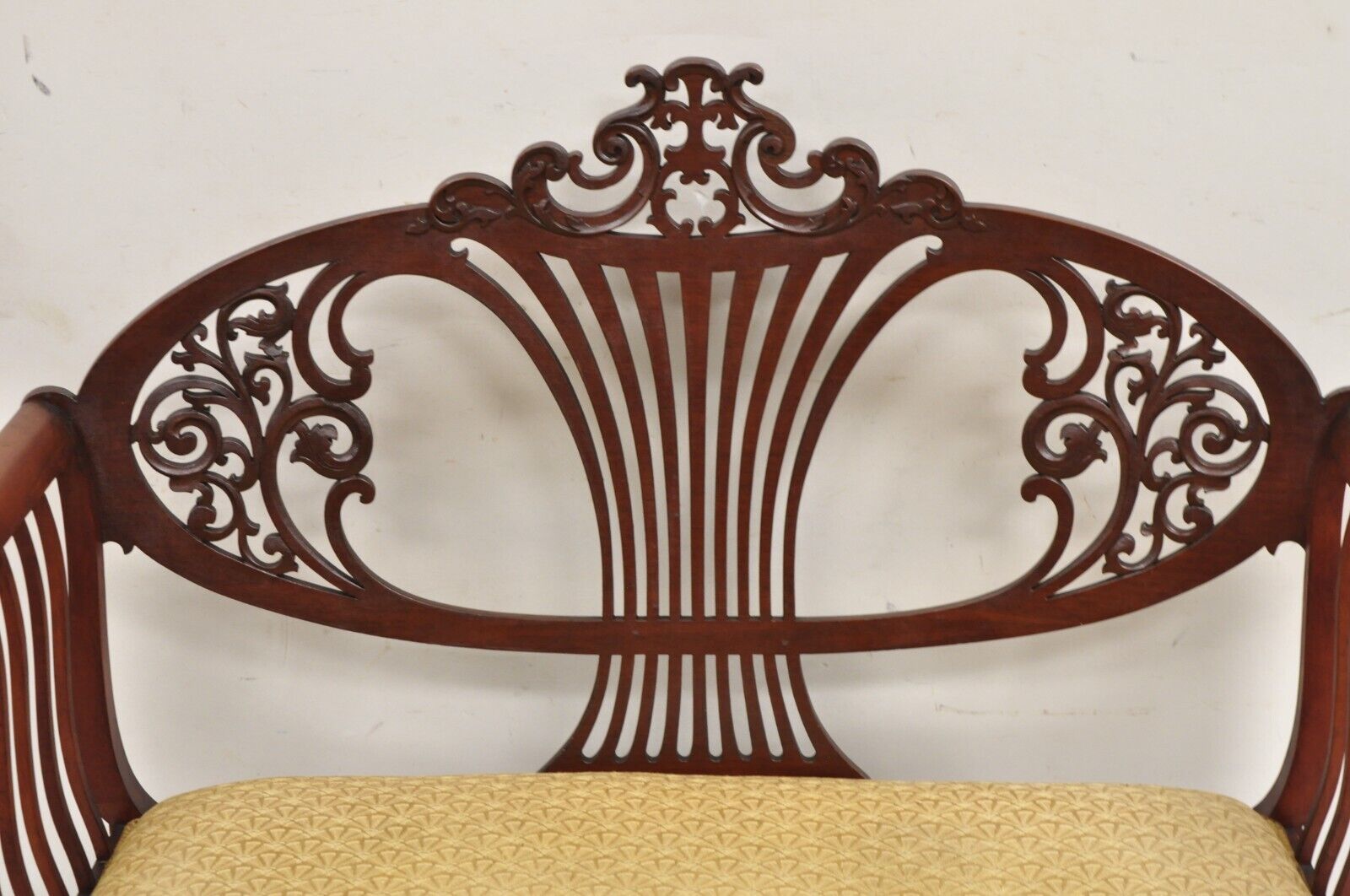 Antique Victorian Mahogany Carve Fretwork Sofa Parlor Bench Settee Loveseat
