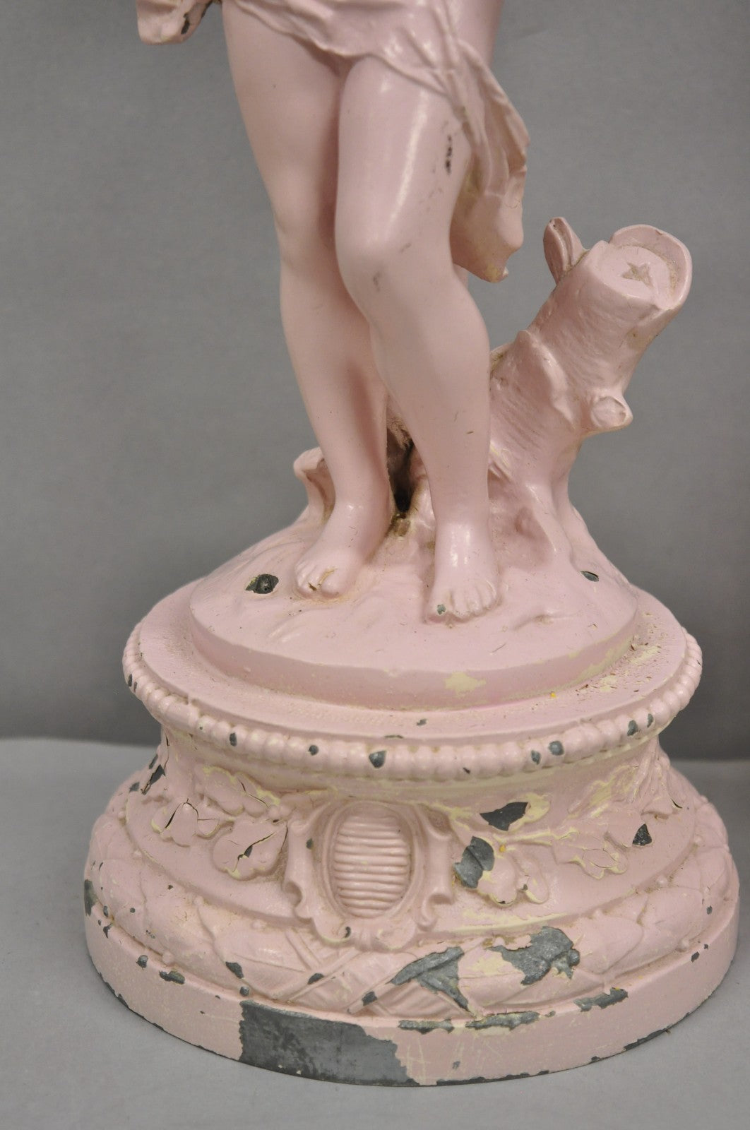 Antique French Renaissance Figural Spelter Metal Figural Cherub Table Lamps Pair