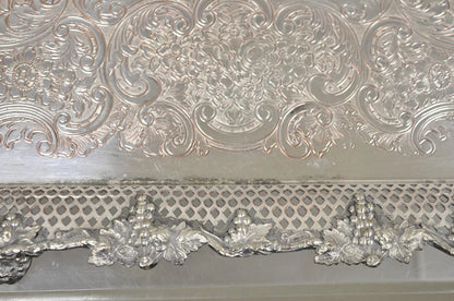 Antique Victorian Silver Plated Grapevine Repousse Platter Bar Tray w/ Monogram