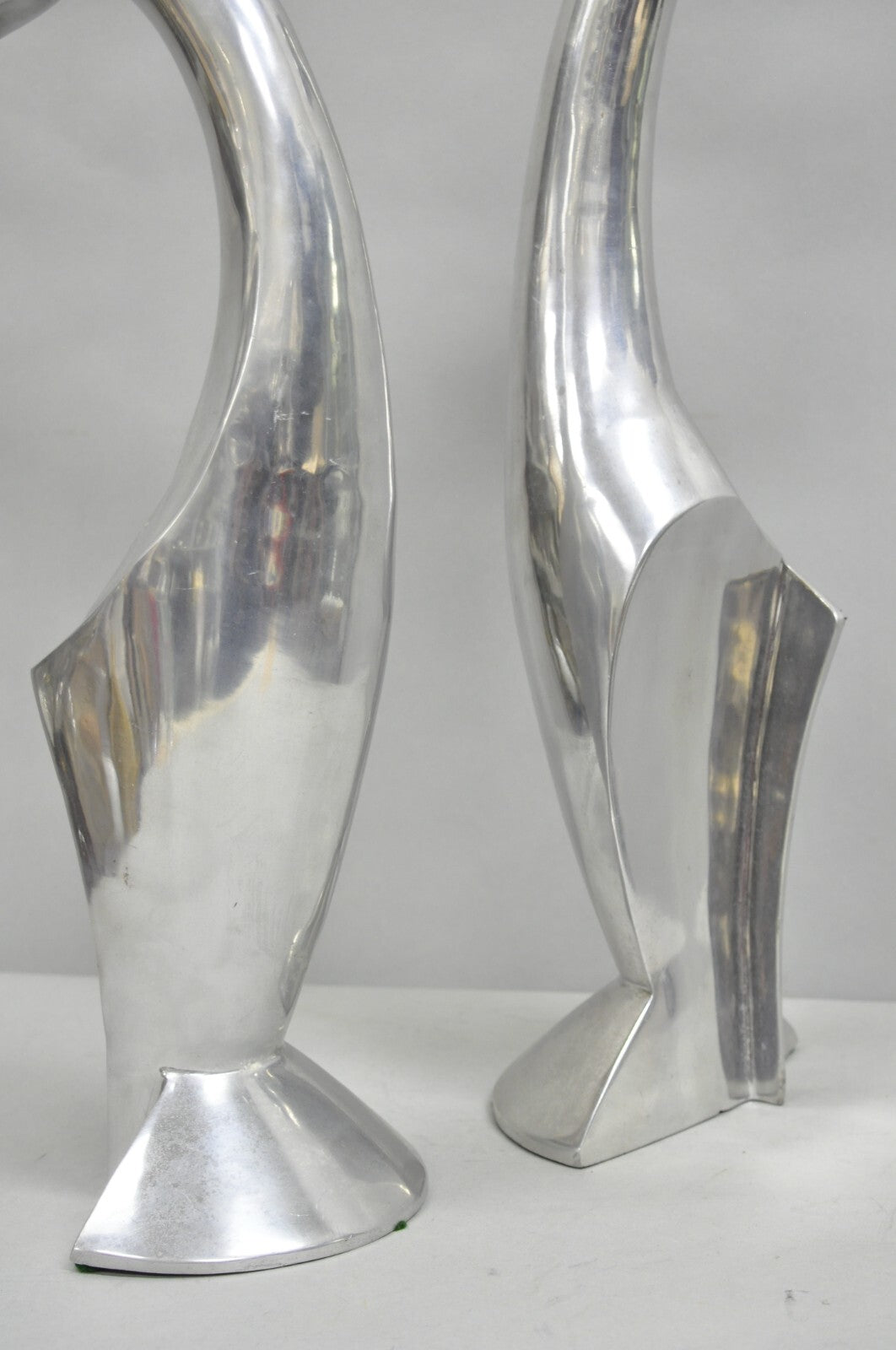 Vintage Mid Century Modern Cast Aluminum Silver Giraffe Sculptures - a Pair