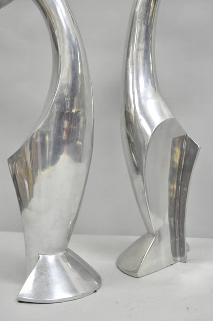 Vintage Mid Century Modern Cast Aluminum Silver Giraffe Sculptures - a Pair