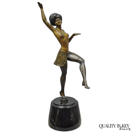 Vintage Reproduction French Art Deco Style Bronze Flapper Dancer Figure Statue