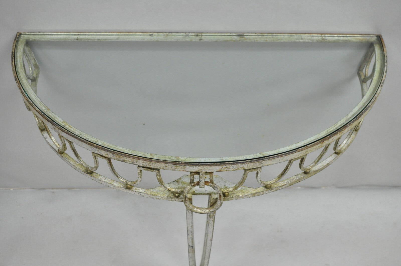 Italian Neoclassical Hollywood Regency Silver Gilt Iron Wall Mount Console Table