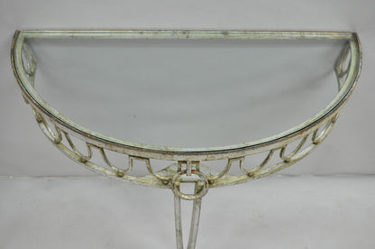 Italian Neoclassical Hollywood Regency Silver Gilt Iron Wall Mount Console Table