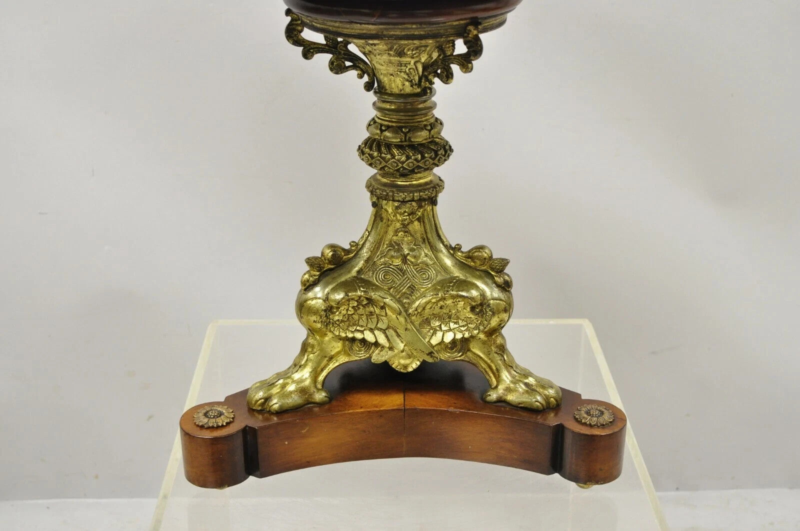 Antique French Empire Bronze Figural Swans Paw Foot Pedestal Base Low Side Table