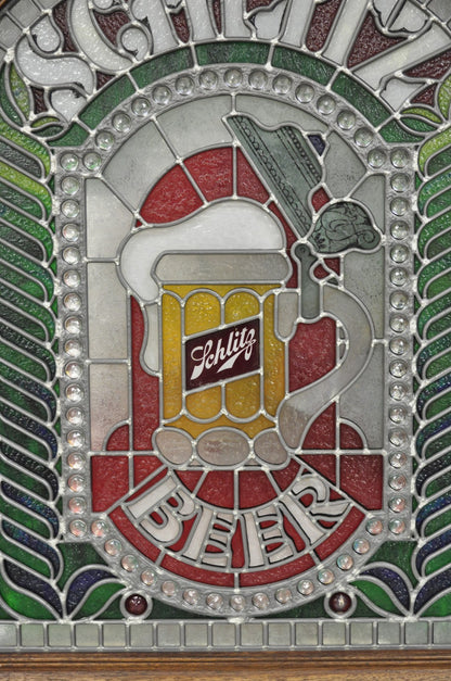 Vintage Schlitz Beer Sign 1980 Lighted Faux Stained Glass Look Advertising Sign