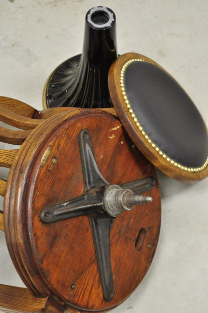 Antique JB Van Sciver Oak Wood Swivel Ship Captains Courthouse Bankers Arm Chair