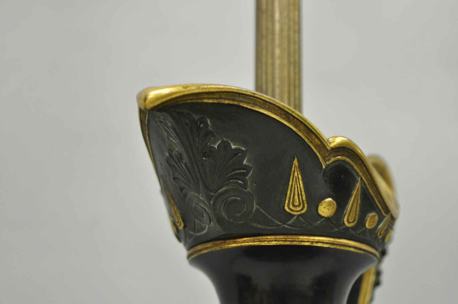 Antique French Neoclassical Patinated & Gilt Bronze Figural Ewer Urn Table Lamp