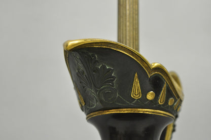 Antique French Neoclassical Patinated & Gilt Bronze Figural Ewer Urn Table Lamp