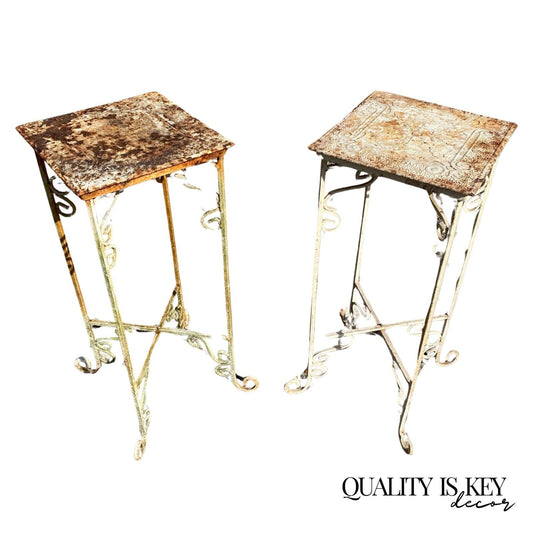 Metal Side Tables of Victorian Style Reclaimed Embossed Metal Celling Tin - Pair