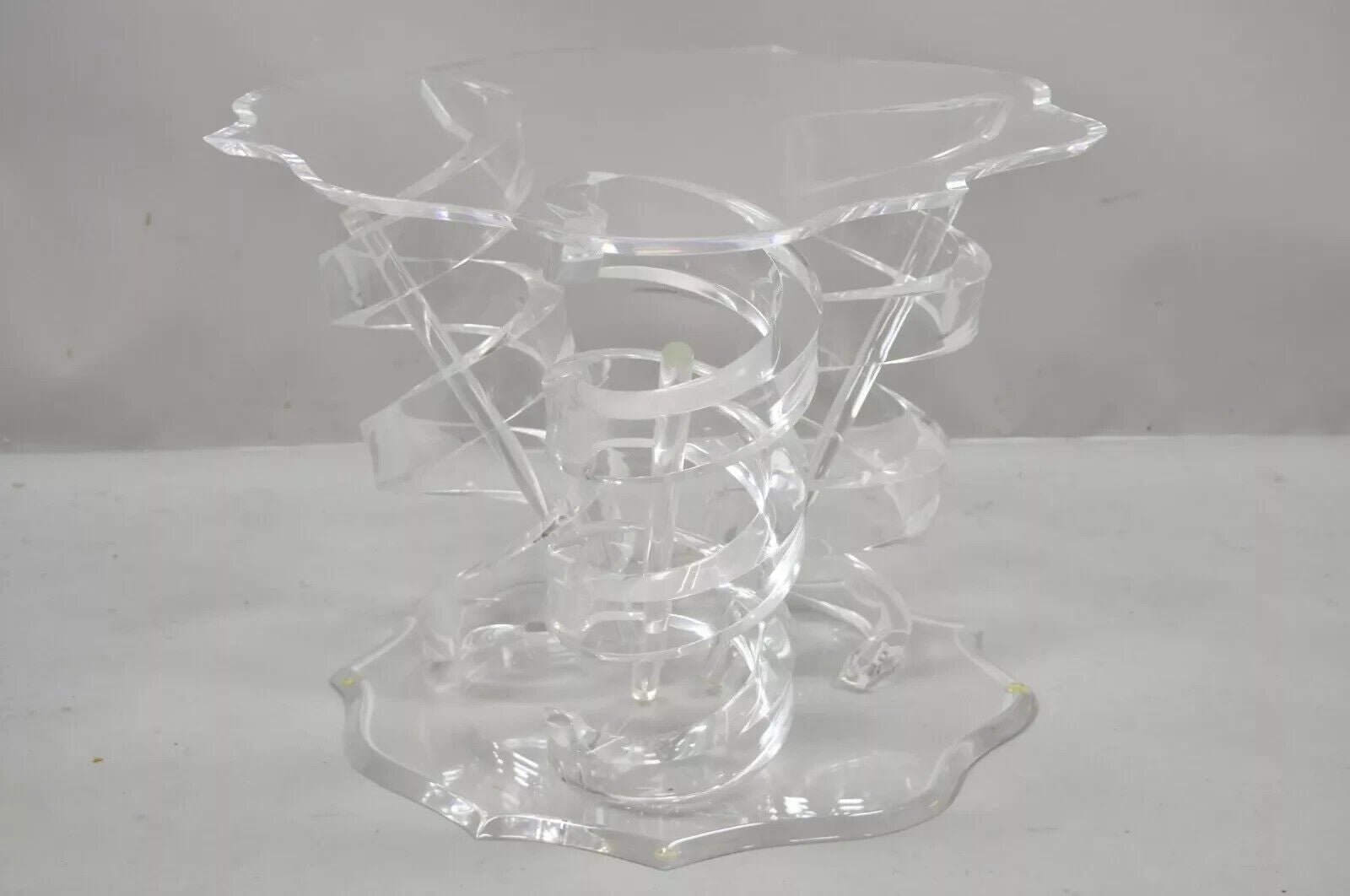 Vintage Mid Century Modern Lucite Spiral Coil Curly Cue Side Table Coffee Table