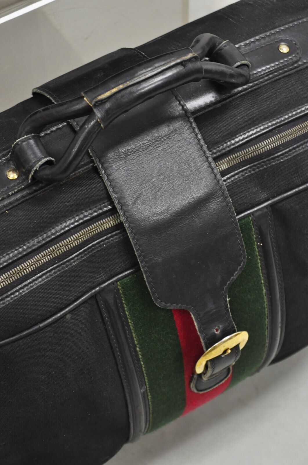 Vintage Gucci Black Canvas & Leather Suitcase Luggage Travel Bag Set - 2 Pcs