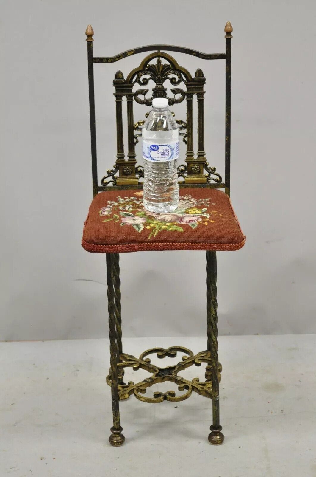 Oscar Bach Attributed Figural Bronze Marble Top Telephone Hall Stand with Chair