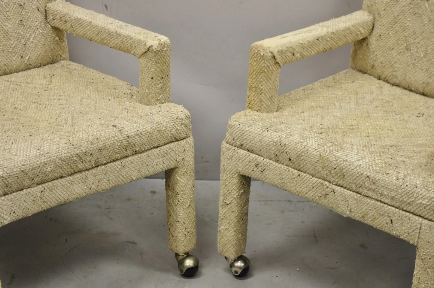 Vintage Bassett Mid Century Modern Upholstered Parson Style Lounge Chairs - Pair