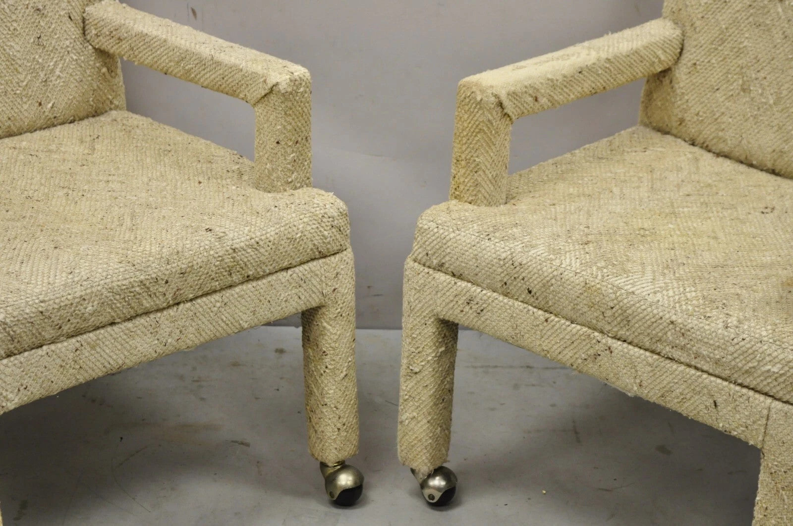 Vintage Bassett Mid Century Modern Upholstered Parson Style Lounge Chairs - Pair