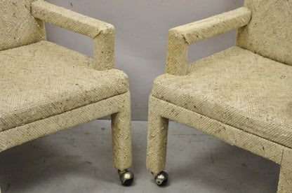 Vintage Bassett Mid Century Modern Upholstered Parson Style Lounge Chairs - Pair