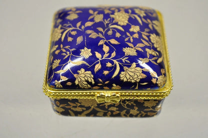 Vintage Cobalt Blue Porcelain Egg Gold Gilt Hinged Lid Candle Trinket Box - 2 Pc