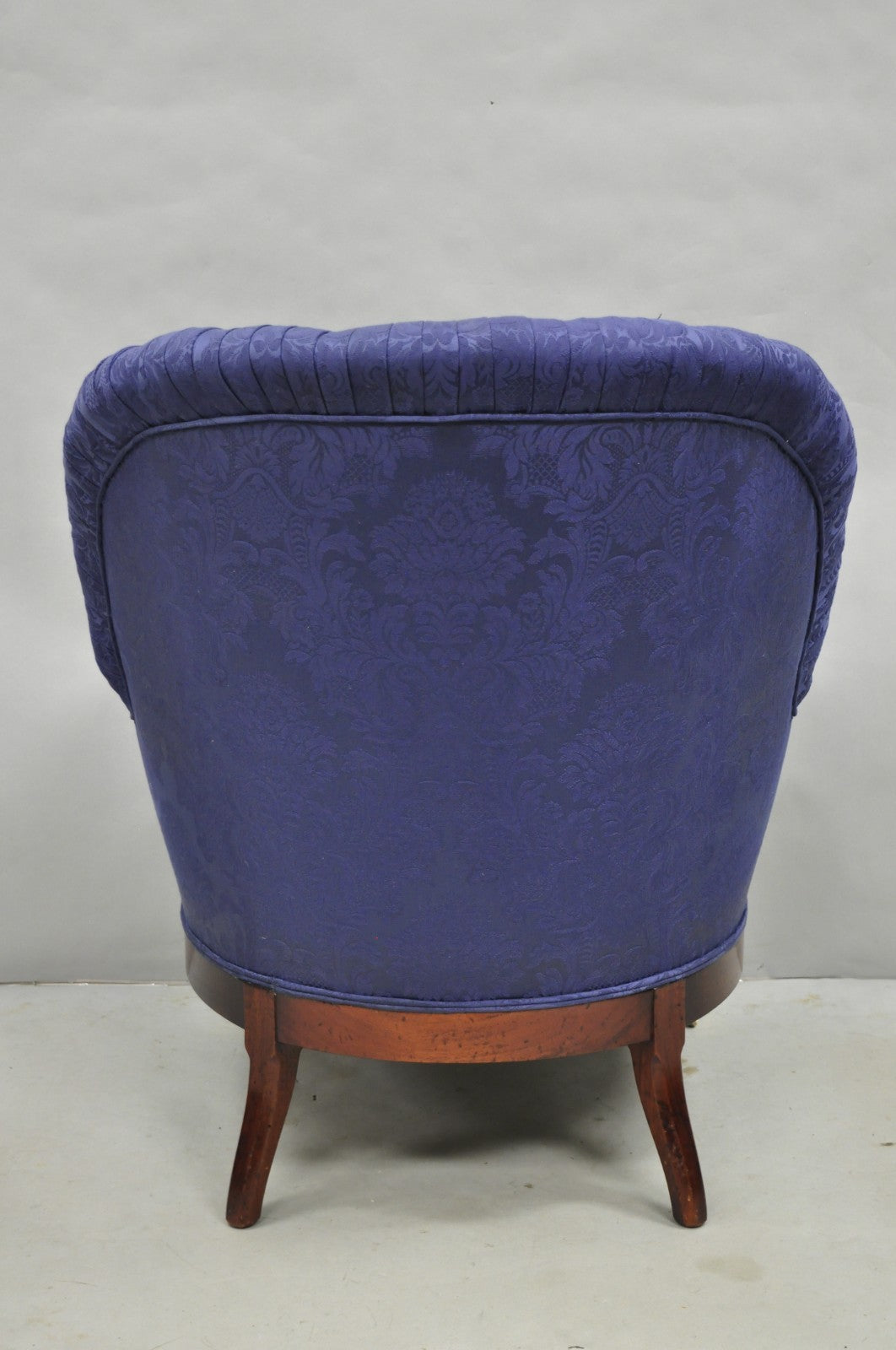 Vintage English Napoleon III Style Blue Button Tufted Fan Back Club Chairs, Pair