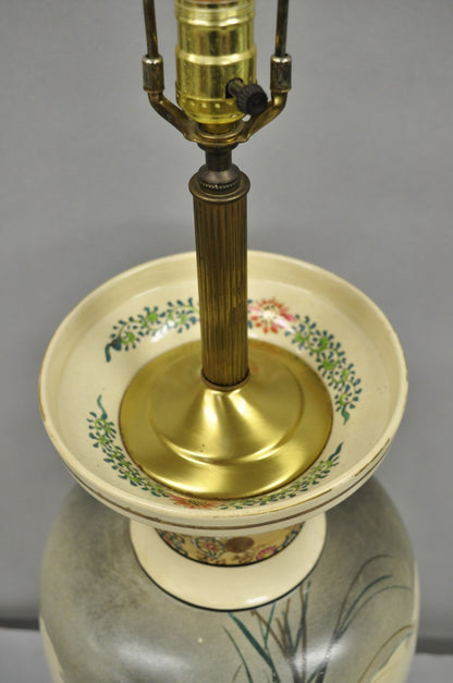 Antique Oriental Oversized Porcelain Satsuma Vase Japanese Table Lamp w/ Geese