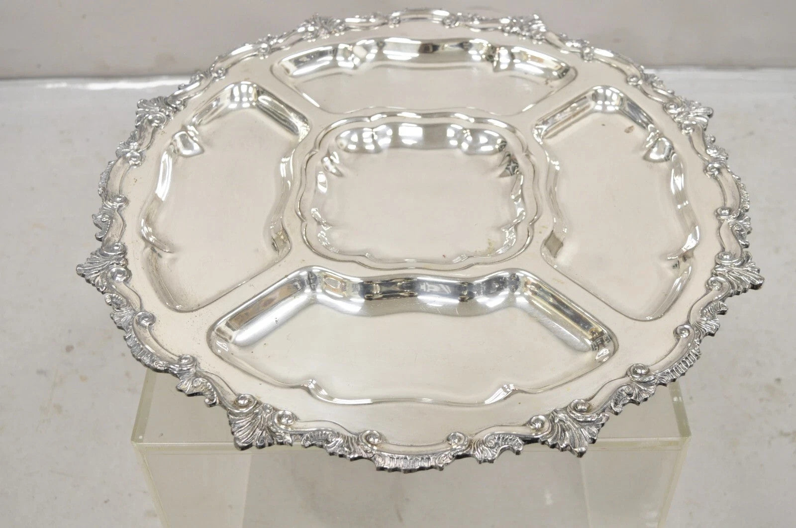 Vintage English Victorian Silver Plated Revolving Vegetable Serving Platter Tray