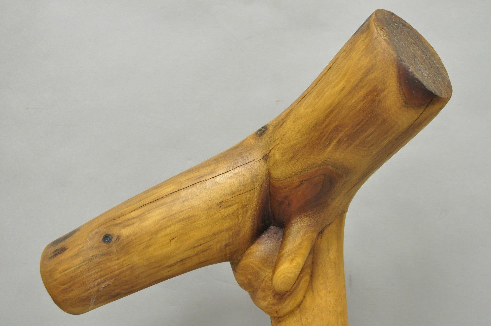 Vintage Mid Century Modern 19" Male Nude Abstract Solid Carved Wood Sculpture