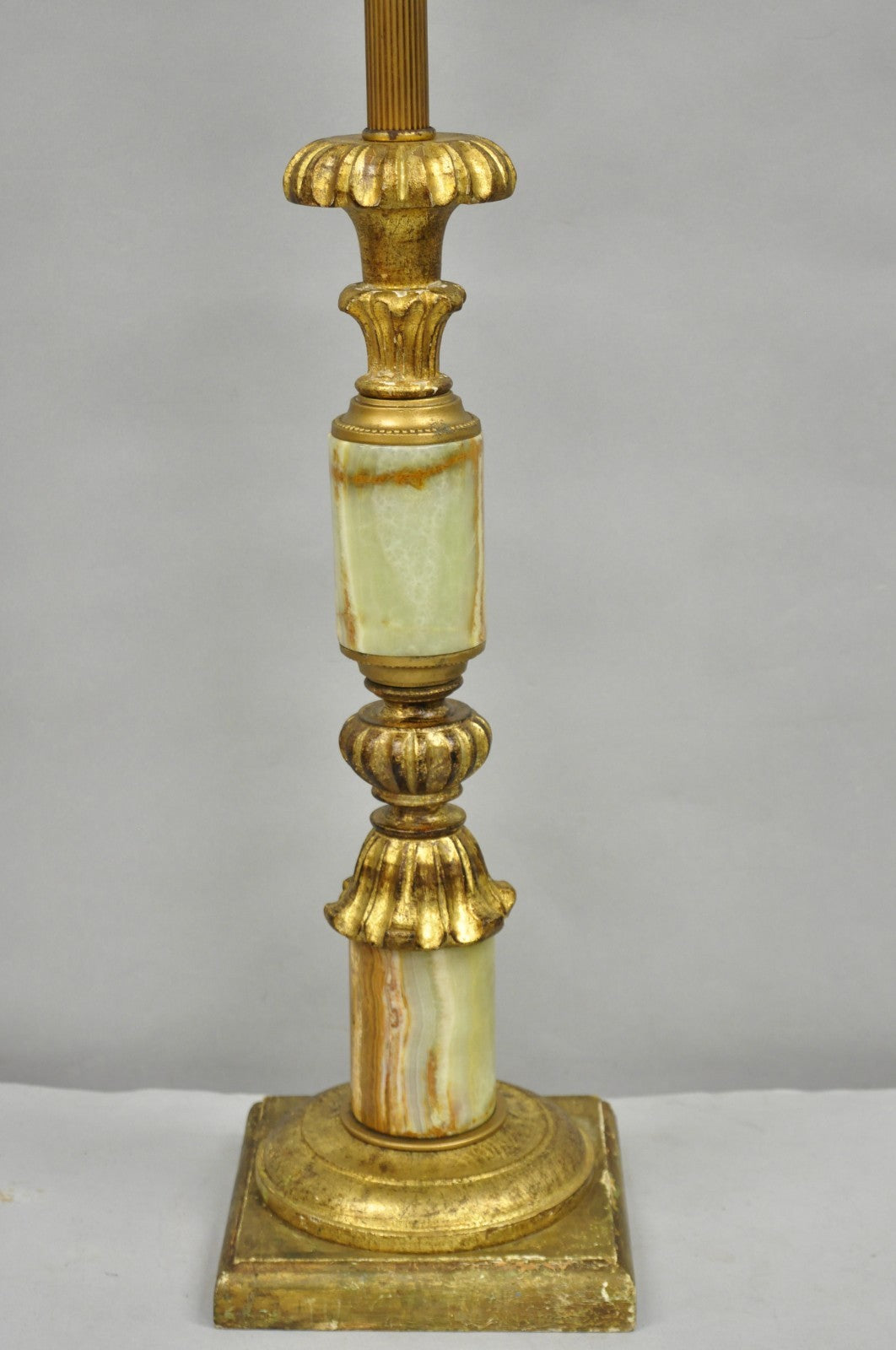 Vintage Italian Hollywood Regency Carved Gold Giltwood & Marble Table Lamp