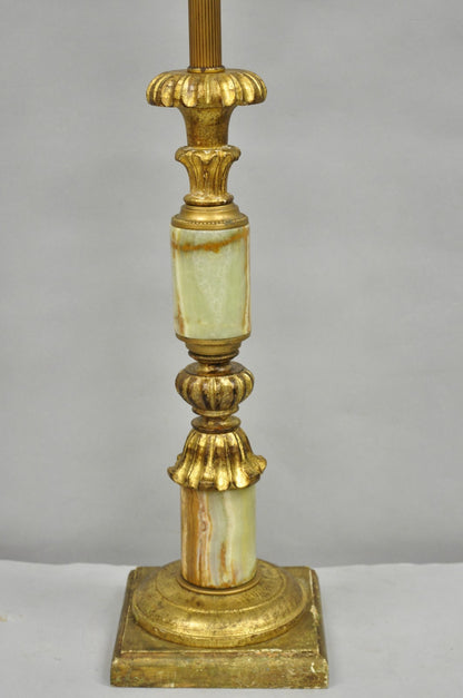 Vintage Italian Hollywood Regency Carved Gold Giltwood & Marble Table Lamp